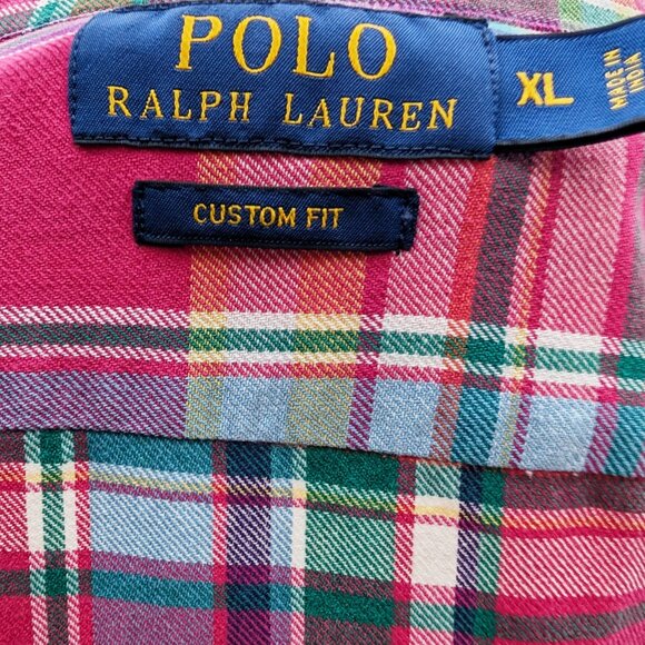 Polo Ralph Lauren  Cotton Plaid Button Down Shirt Size XL Dark Pink Green Colors - Picture 7 of 13